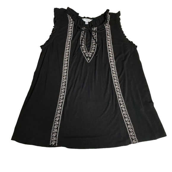 Time and Tru Embroidered Boho Black White Tie Front Top Size L - Picture 7 of 13
